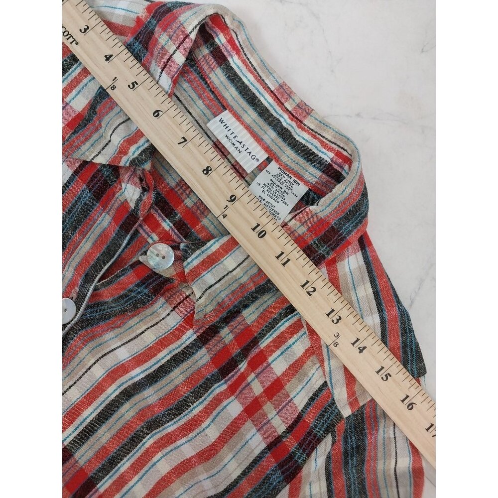 VTG White Stag Linen Blend Casual Button Up Plaid Dress Women's Size 16W - Picture 12 of 12